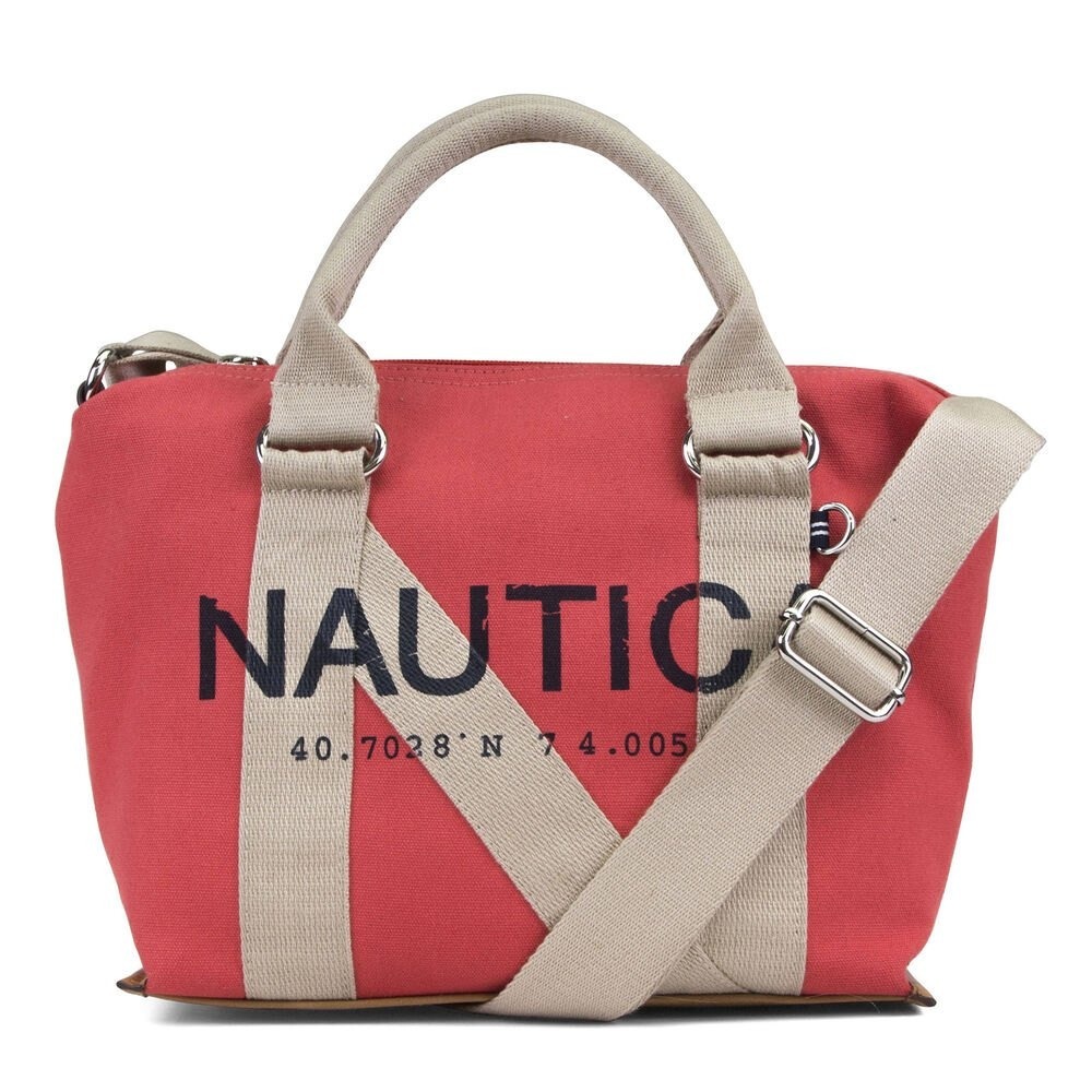 Nautica Canvas Tote Coral Logo Crossbody Adjustable Strap w/‎ Charms